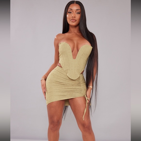 NWT PLT Olive Textured plunged corset Size 4 - Picture 2 of 6